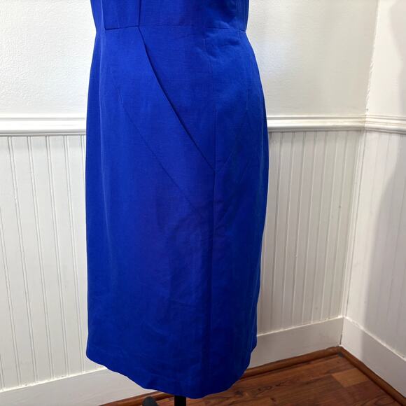 Calvin Klein Size 8 Shift Dress Linen Blend Knee Length Royal Blue Career Work - Picture 15 of 16